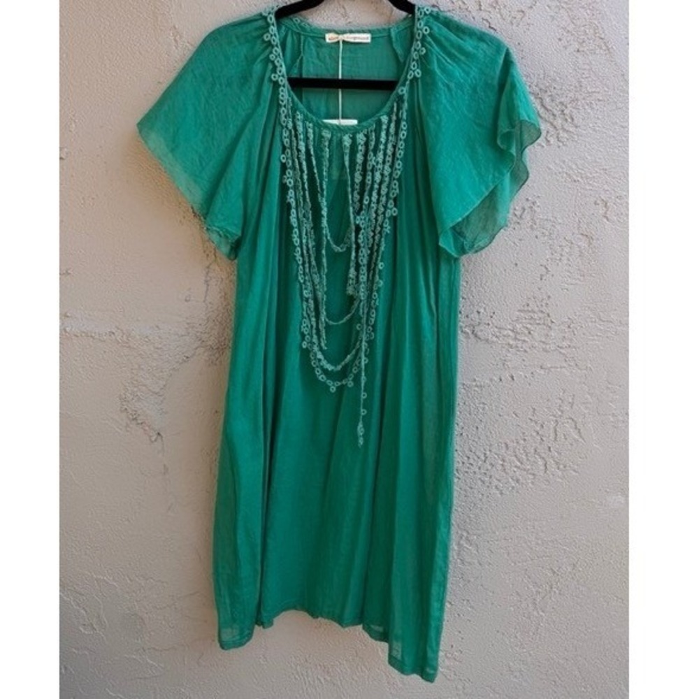 Alice Underground NEW Green Short Sleeve Crochet Tunic Mini Dress MEDIUM Boho